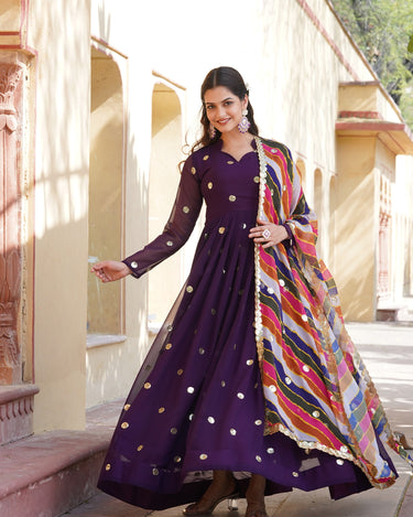 Purple Colour Summer Special Zari Thread & Sequins Embroidery Gown