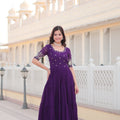 Purple Colour Full Flare Faux Blooming with Embroidery Sequins-Work Gown 2