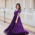 Purple Colour Full Flare Faux Blooming with Embroidery Sequins-Work Gown 3
