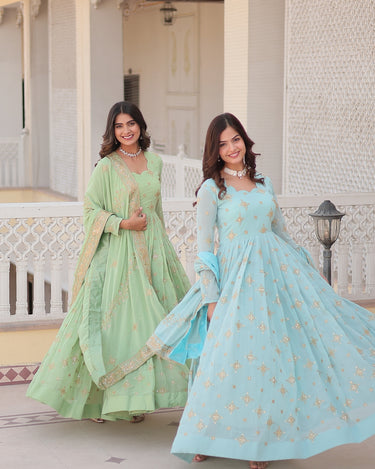  Ready Made Georgette Embroidery Work Gown 2