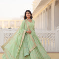 Pista Colour Ready Made Georgette Embroidery Work Gown 2