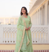 Pista Colour Ready Made Georgette Embroidery Work Gown 1