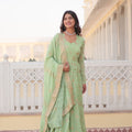 Pista Colour Ready Made Georgette Embroidery Work Gown 3