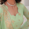 Pista Colour Ready Made Georgette Embroidery Work Gown 4