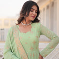 Pista Colour Ready Made Georgette Embroidery Work Gown 6