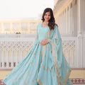 Sky Colour Ready Made Georgette Embroidery Work Gown 2