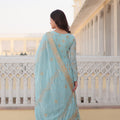 Sky Colour Ready Made Georgette Embroidery Work Gown 4