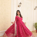 Pink Colour Premier Designer Georgette Embroidery Gown