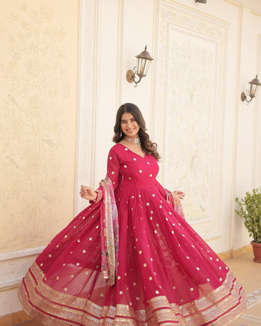 Pink Colour Premier Designer Georgette Embroidery Gown