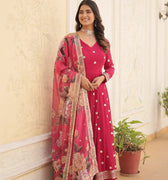 Pink Colour Premier Designer Georgette Embroidery Gown 8