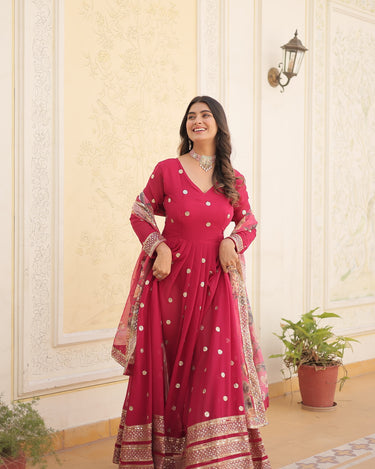 Pink Colour Premier Designer Georgette Embroidery Gown 5