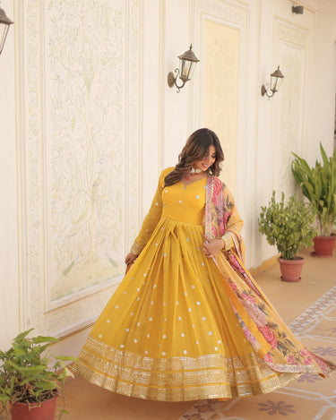 Yellow Colour Premier Designer Georgette Embroidery Gown 6
