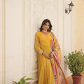 Yellow Colour Premier Designer Georgette Embroidery Gown 3