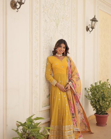 Yellow Colour Premier Designer Georgette Embroidery Gown 3