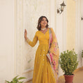 Yellow Colour Premier Designer Georgette Embroidery Gown 5