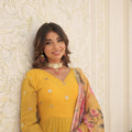 Yellow Colour Premier Designer Georgette Embroidery Gown 4