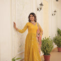 Yellow Colour Premier Designer Georgette Embroidery Gown 1