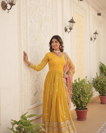 Yellow Colour Premier Designer Georgette Embroidery Gown 1