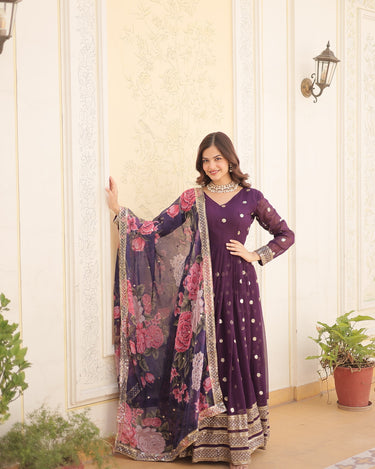 Purple Colour Premier Designer Georgette Embroidery Gown 1