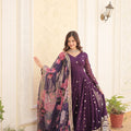 Purple Colour Premier Designer Georgette Embroidery Gown 3