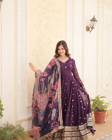 Purple Colour Premier Designer Georgette Embroidery Gown 3