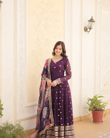 Purple Colour Premier Designer Georgette Embroidery Gown 4