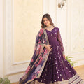 Purple Colour Premier Designer Georgette Embroidery Gown