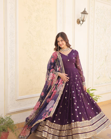 Purple Colour Premier Designer Georgette Embroidery Gown