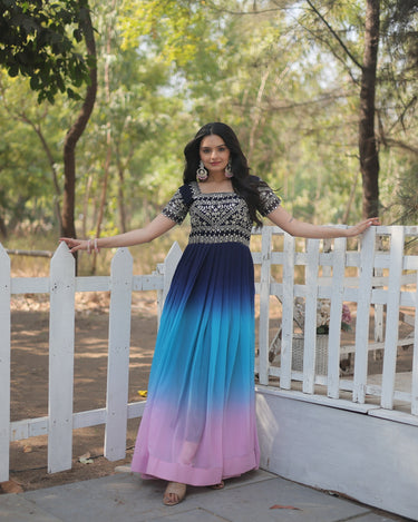 Multi Colour Designer Sequins Embroidery Gown 7