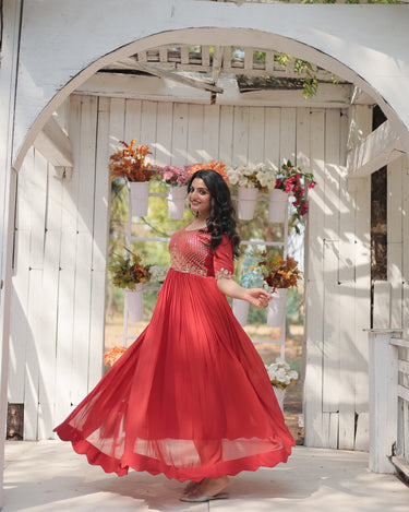 Orange Colour Designer Gown Embroidery Zari Sequins-work Dress 5