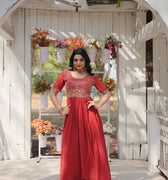 Orange Colour Designer Gown Embroidery Zari Sequins-work Dress