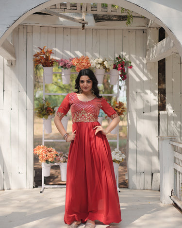 Orange Colour Designer Gown Embroidery Zari Sequins-work Dress