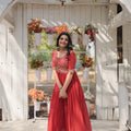 Orange Colour Designer Gown Embroidery Zari Sequins-work Dress 1