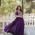 Purple Colour Designer Gown Embroidery Zari Sequins-work Dress
