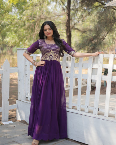 Purple Colour Designer Gown Embroidery Zari Sequins-work Dress 1