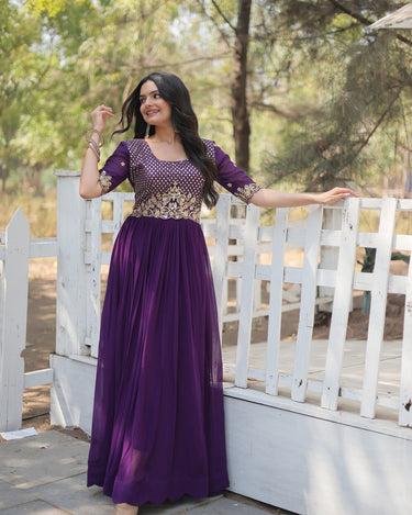 Purple Colour Designer Gown Embroidery Zari Sequins-work Dress 2