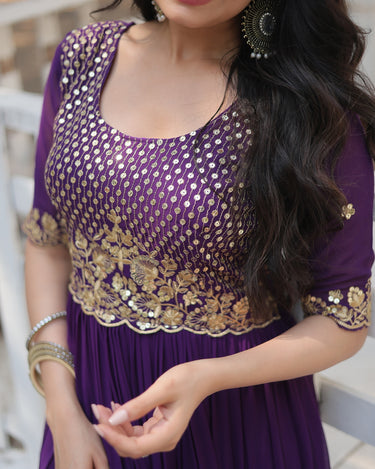 Purple Colour Designer Gown Embroidery Zari Sequins-work Dress 5