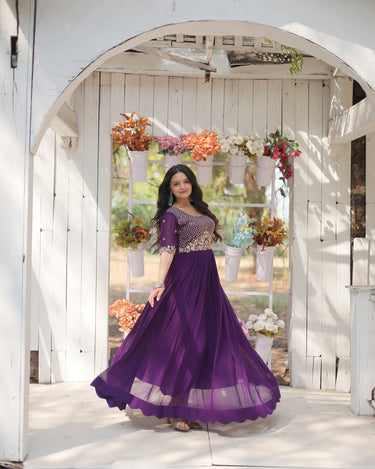 Purple Colour Designer Gown Embroidery Zari Sequins-work Dress 4