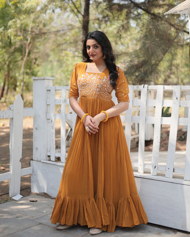 Yellow Colour Designer Georgette Multi-threaded Embroidered Gown 1