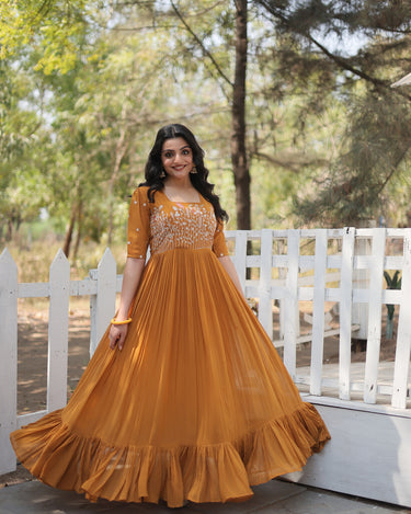 Yellow Colour Designer Georgette Multi-threaded Embroidered Gown 2