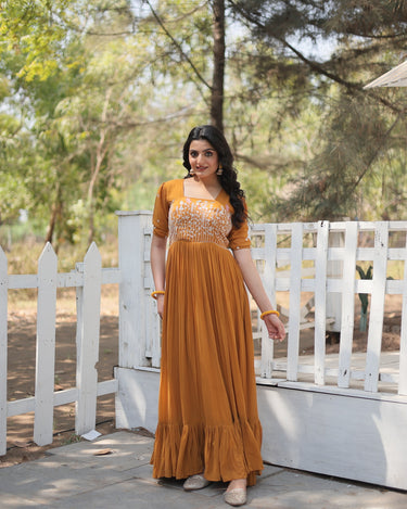 Yellow Colour Designer Georgette Multi-threaded Embroidered Gown 3