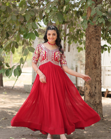 Red Colour Aliya Style Designer Gown with Sequins-work 3