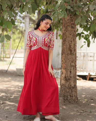 Red Colour Aliya Style Designer Gown with Sequins-work 2