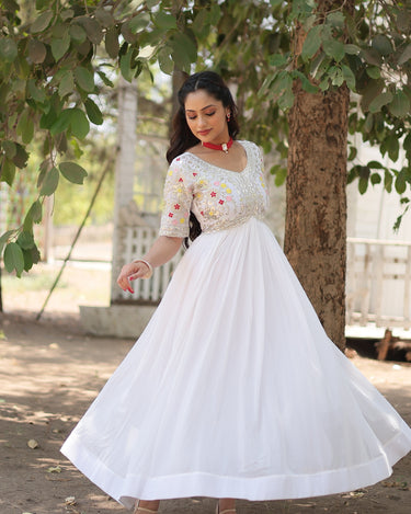 White Colour Aliya Style Designer Gown with Sequins-work 4