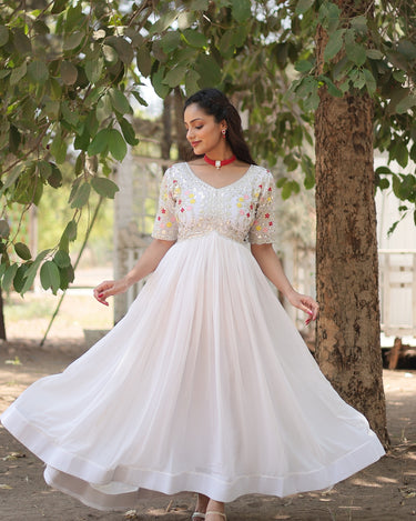 White Colour Aliya Style Designer Gown with Sequins-work 2