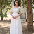 White Colour Aliya Style Designer Gown with Sequins-work