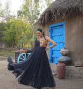 Black Colour Navaratri Special Bandhani Print Gown