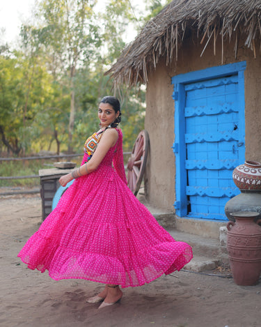 Pink Colour Navaratri Special Bandhani Print Gown 3
