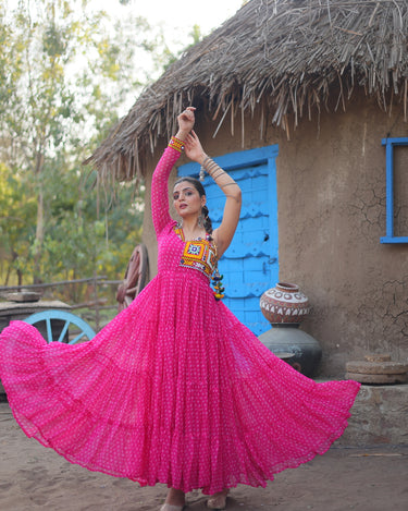 Pink Colour Navaratri Special Bandhani Print Gown 5
