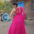 Pink Colour Navaratri Special Bandhani Print Gown 8